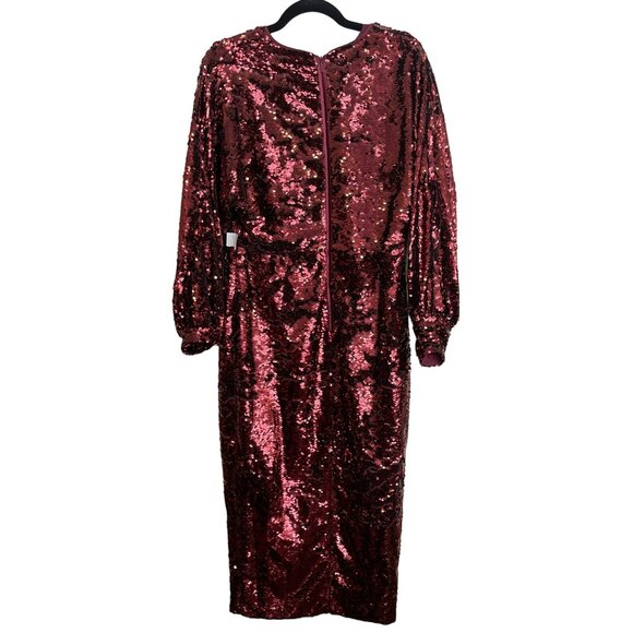 Ted Baker Sequins Burgundy Wine Emmalee Surplice Midi Dress US 6 - Picture 9 of 9